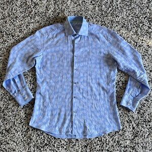 Bertigo Button Down Shirt Light Blue White Leaf Print Long Sleeve Medium 3 EU